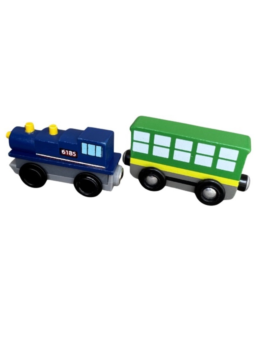 Wooden Trains Engine and Passenger Car 3” Magnetic Connections